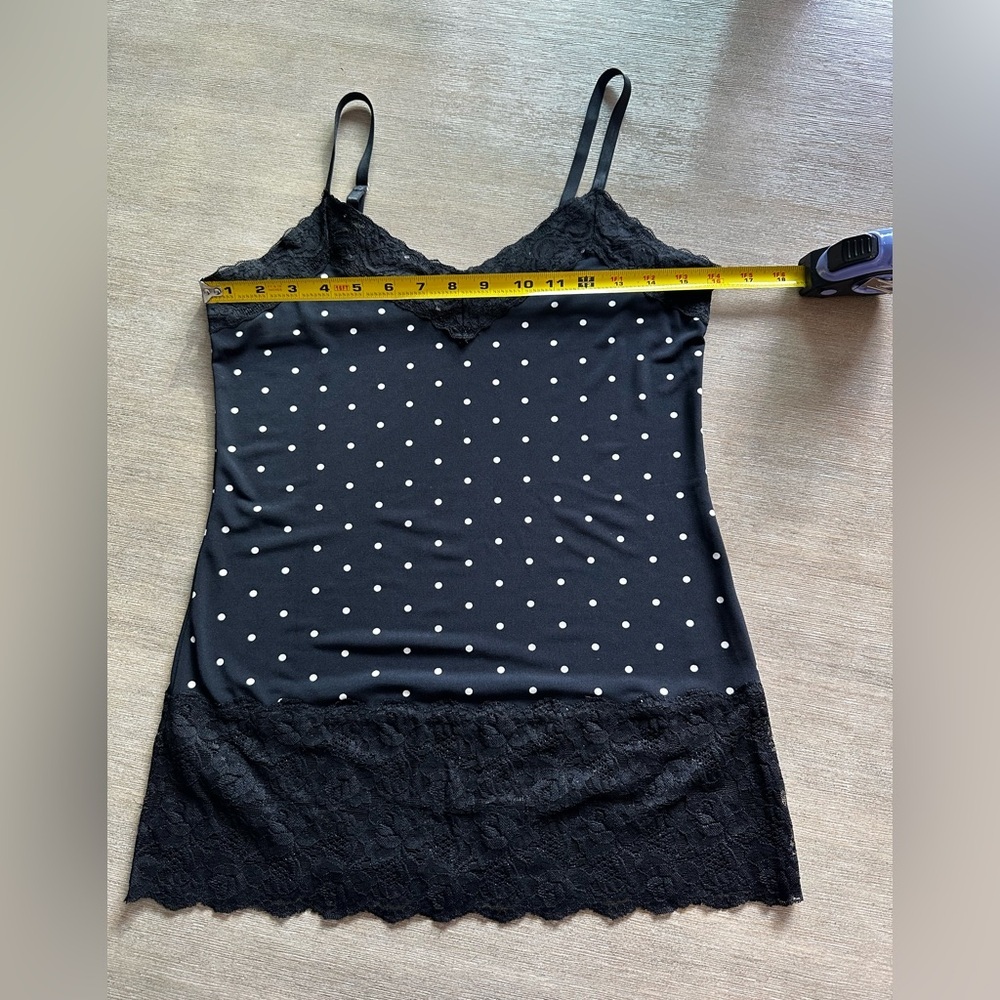 White House black market Black Polka Dot Lace Trim Chemise small - Picture 7 of 7